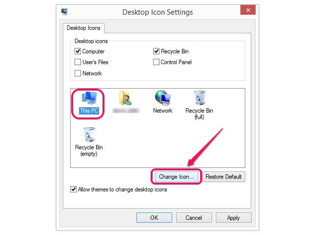 Choisissez les icônes du bureau que vous souhaitez voir apparaître sur le bureau à travers la section Desktop Icons.