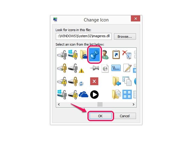 La boîte Modifier l'icône se ferme automatiquement lorsque vous cliquez sur OK.