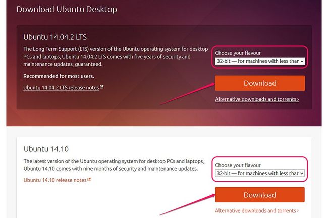 Télécharger la page Ubuntu Desktop avec les deux versions de l'OS.