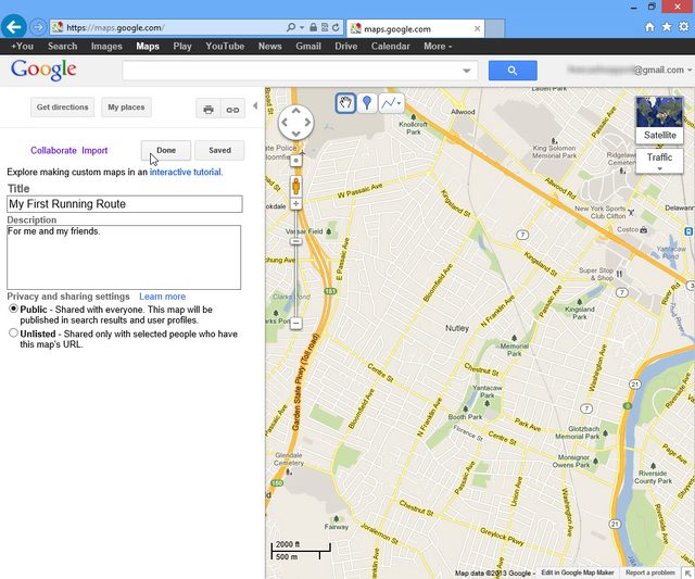 Mesurer la distance de course dans Google Maps.