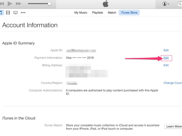 Vous pouvez également modifier votre Apple ID, l'adresse de facturation et la région géographique sur cette page.