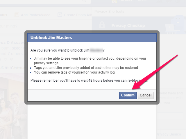 Facebook vous empêche de déblocage et de bloquer immédiatement un contact à nouveau.
