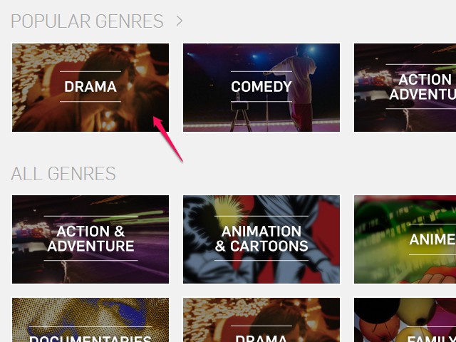 Certaines catégories montrent des vidéos directement plutôt que des groupes.